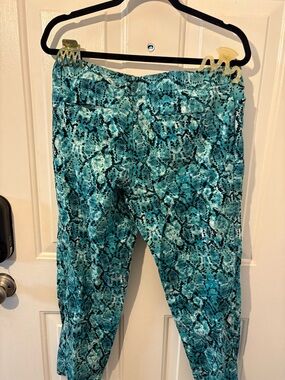 Liz Claiborne Teal and Black Snake-Print Pants
